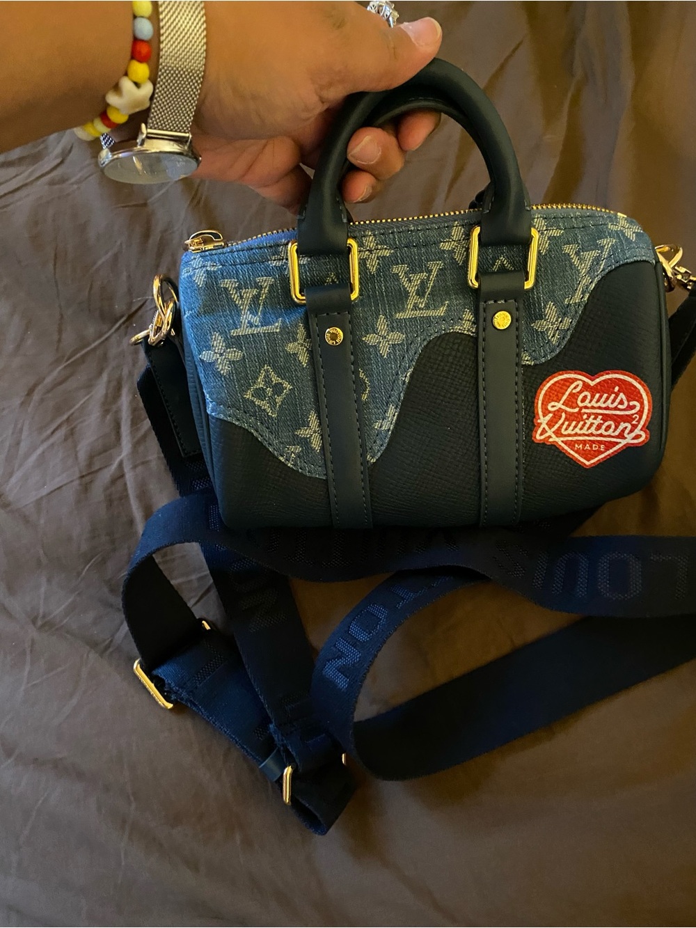 Blue Denim Leather Mini Speedy Bag